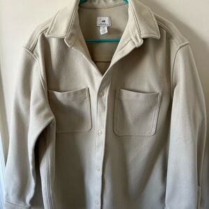 H&M Men's Light Cream Fleece Shirt Jacket